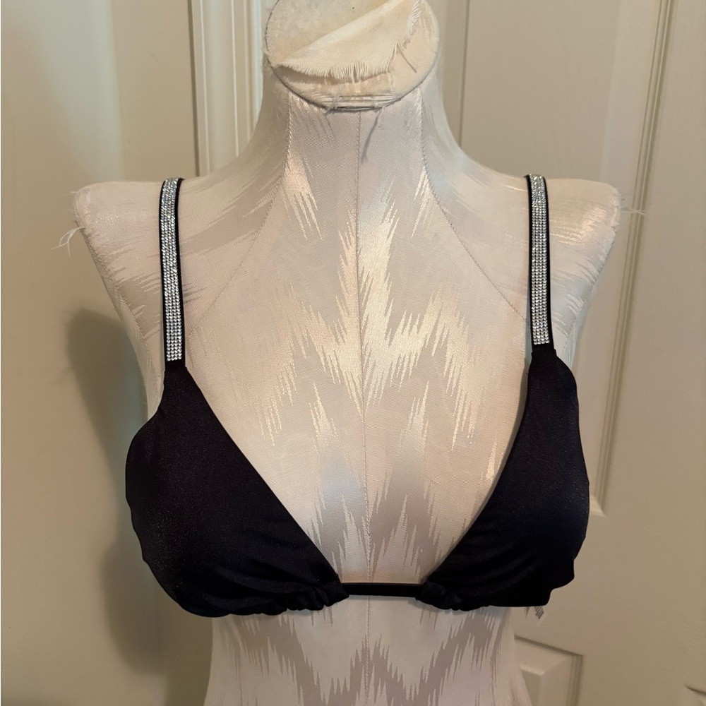 Elegant Black Women's 2pc swim with Rhinestone Straps size M nwt $99